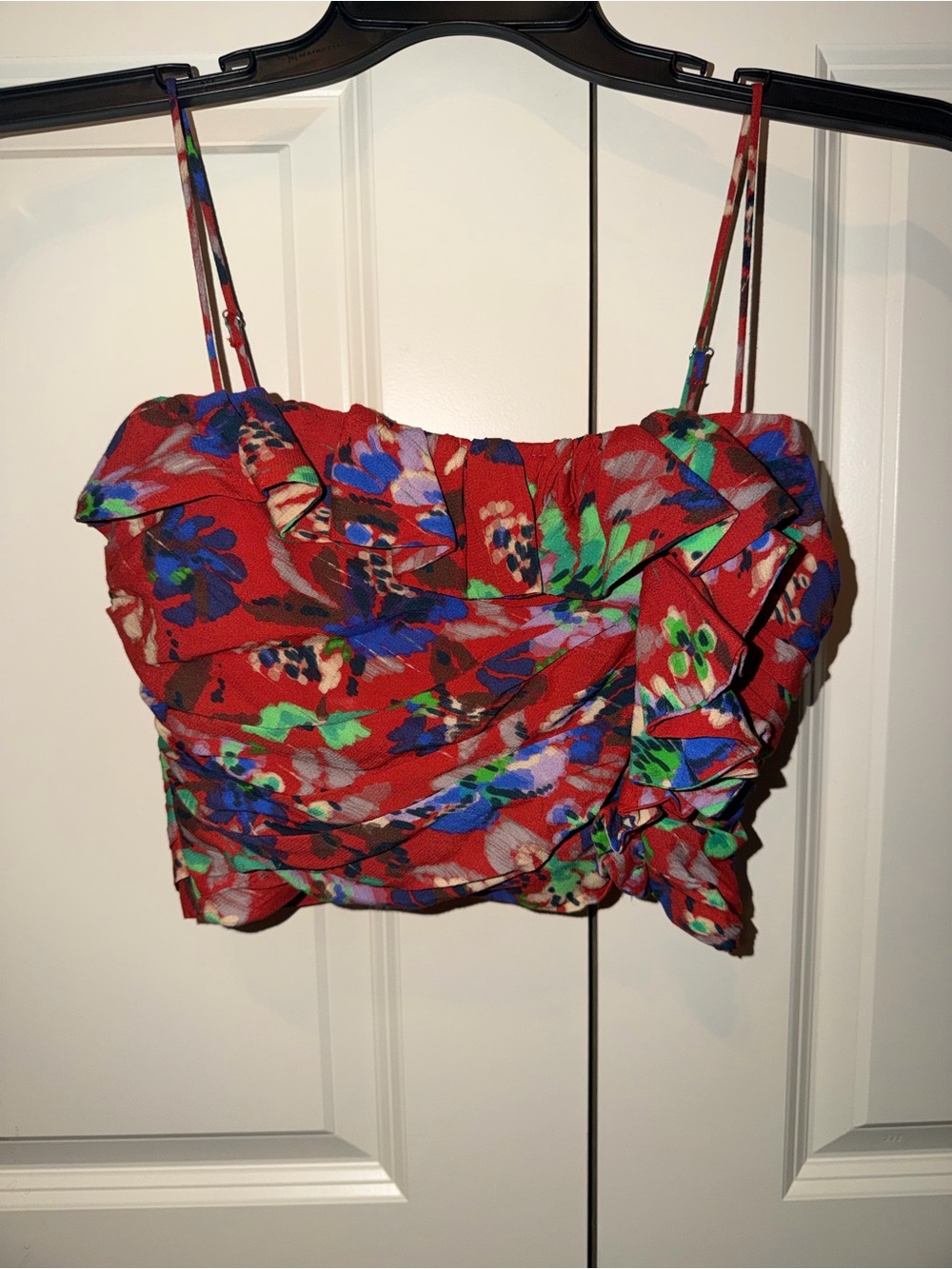 Zara Red Floral Ruffle Crop Cami